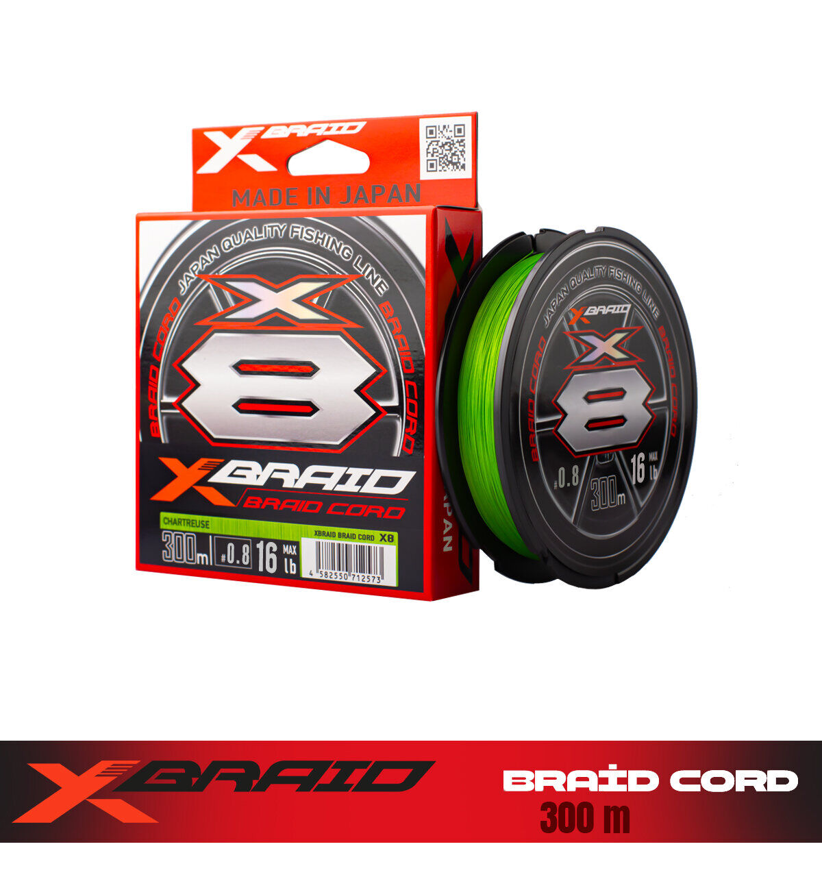 YGK X036 BRAID CORD PE X8 300M 7.2KG 0.148 FLUO GREEN