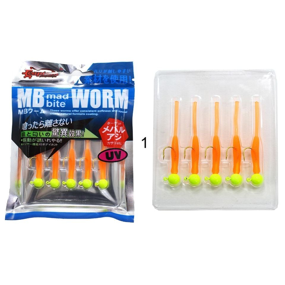 Captain 3521 Mini Worm 4.5cm Jig Headli LRF Silikon Yem 5'li SET
