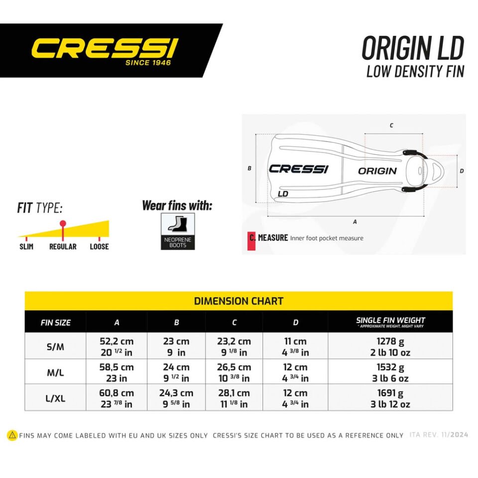 Cressi Origin LD Dalış Paleti BLACK - S/M