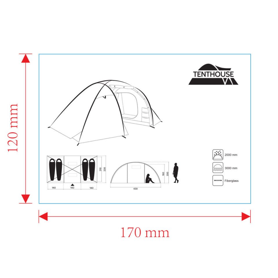 Tenthouse Fun 4 Kişilik Yüksek Çadır (145+150+145)*225*200 cm
