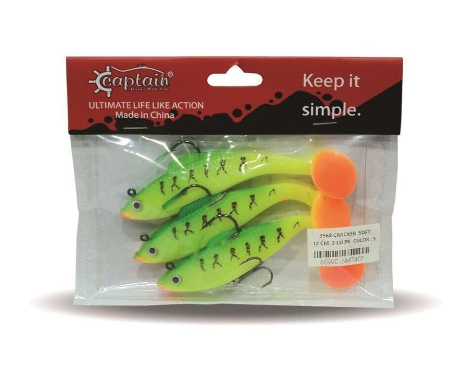 Captain 3568 Cracker Soft 12cm Levrek Turna Silikonu 3lü Set Suni Balık