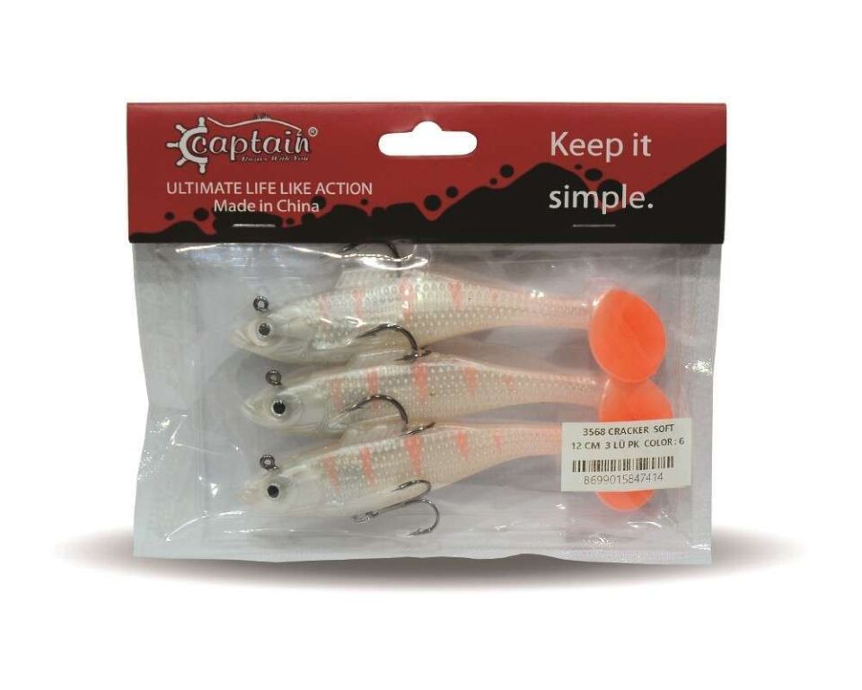 Captain 3568 Cracker Soft 12cm Levrek Turna Silikonu 3lü Set Suni Balık