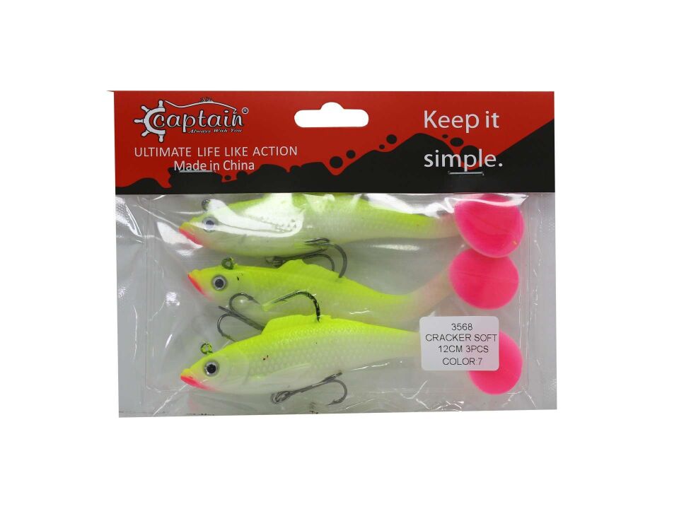 Captain 3568 Cracker Soft 12cm Levrek Turna Silikonu 3lü Set Suni Balık