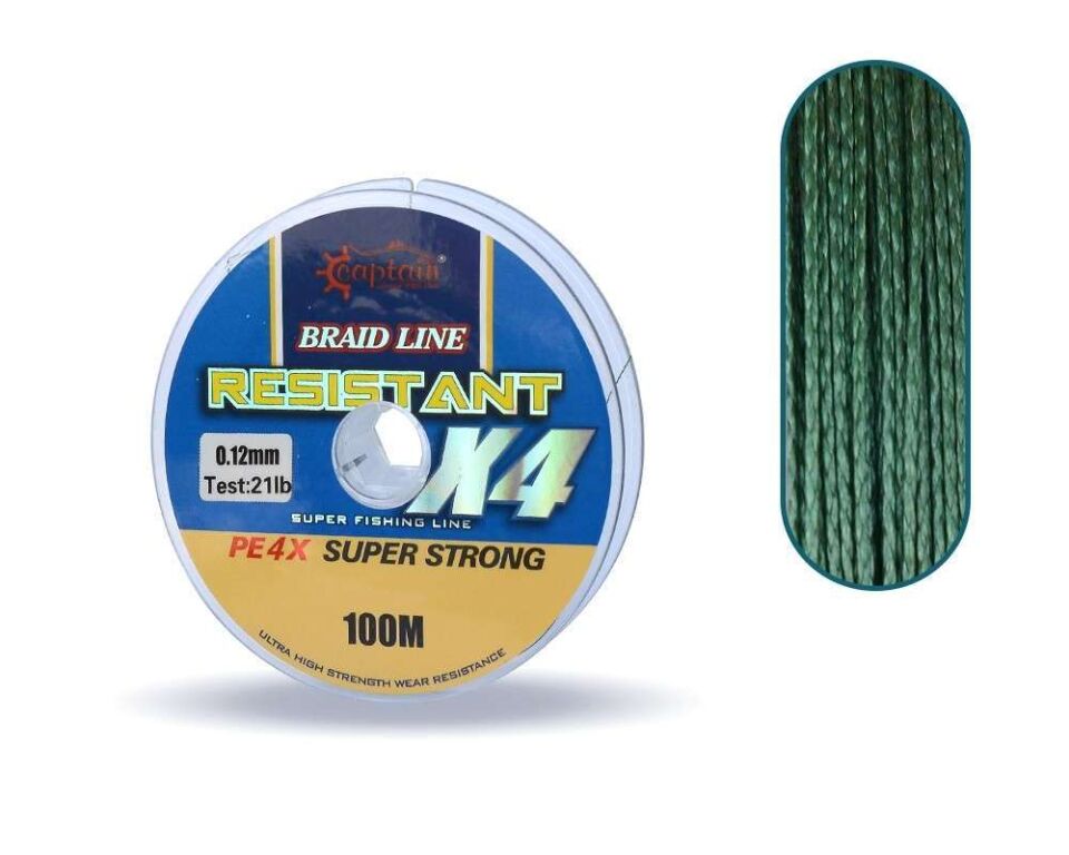 Captain Resistant PE 4 Kat İp Misina 100mt Yeşil Standart - 0.18 MM