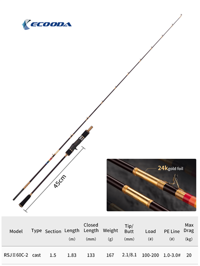 Ecooda GT-Fisher Rainbow 2 183cm 100-200gr Slow Jigging Kamışı